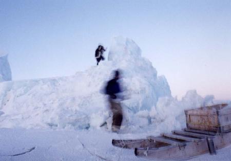 Collecting ice in February.